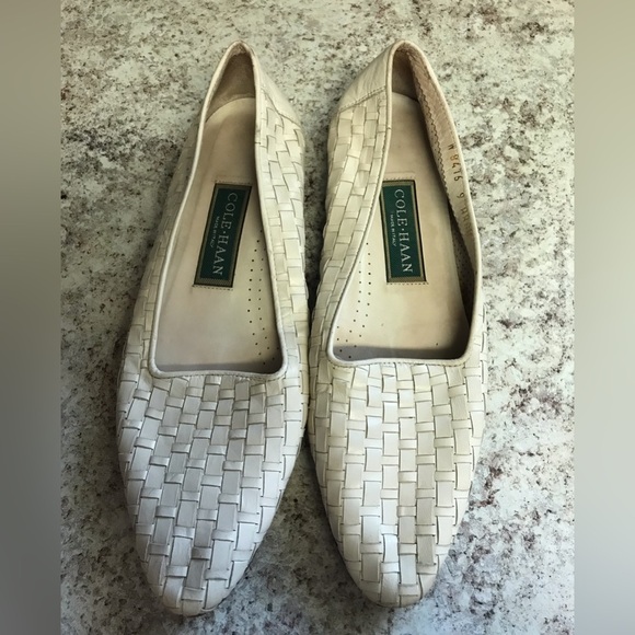 Vintage Cole Haan Loafers Size 9 White Woven Weave Leather Made In Italy AAAA - Picture 1 of 10